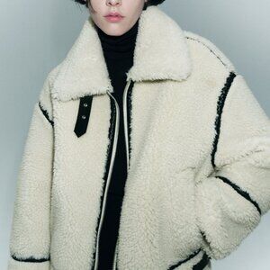 NWT - Zara Faux Fur Biker/Moto Jacket - Sherpa & Leather